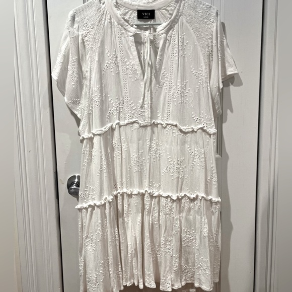 Vici Dresses & Skirts - VICI Yolanda Cotton Eyelet Tiered Babydoll Dress